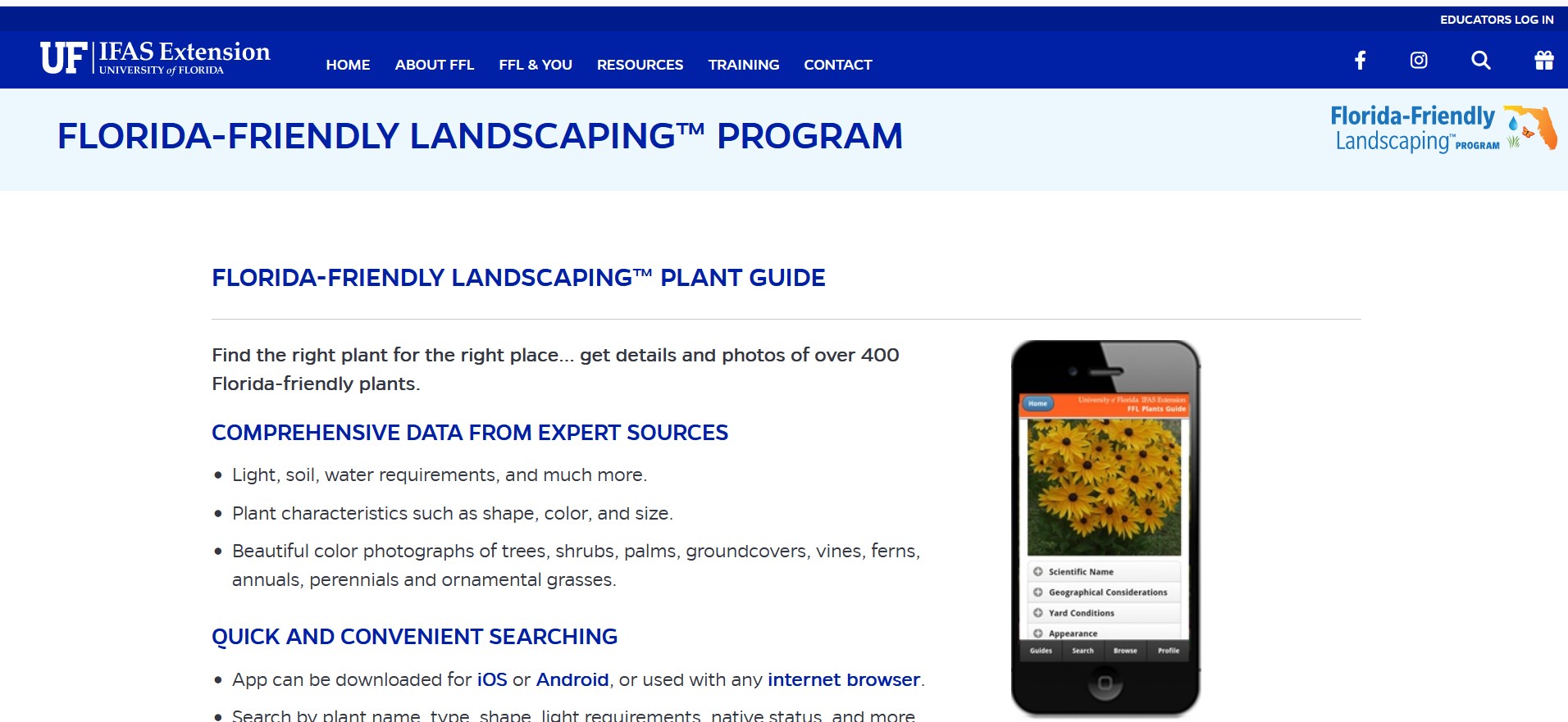 screenshot of Florida-Friendly Landscaping™ Program website
