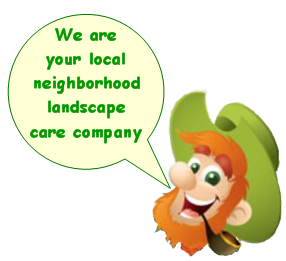 collins bran -leprechaun character saying we are your local neighborhood landscape care