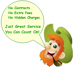 collins brand leprechaun-character saying No contracts or hidden charges